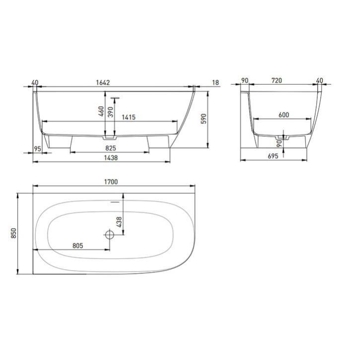 Salini ванна пристенная угловая 170x85, sofia, 102515g цвет: глянцевый белый