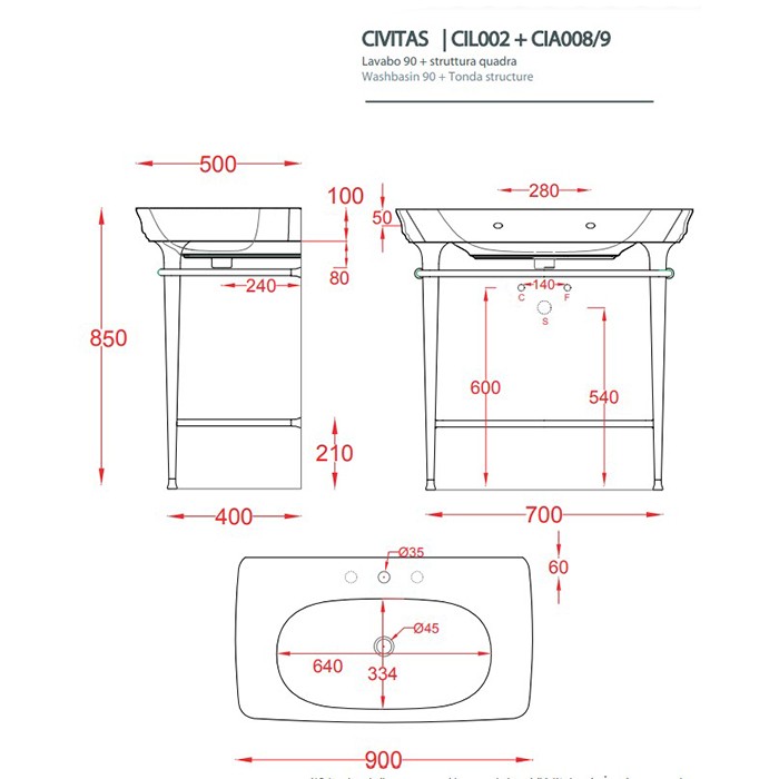 Консоль металлическая со стеклянной полкой для раковины 90 см, розовое золото, Art Ceram Civitas арт. CIA009 77