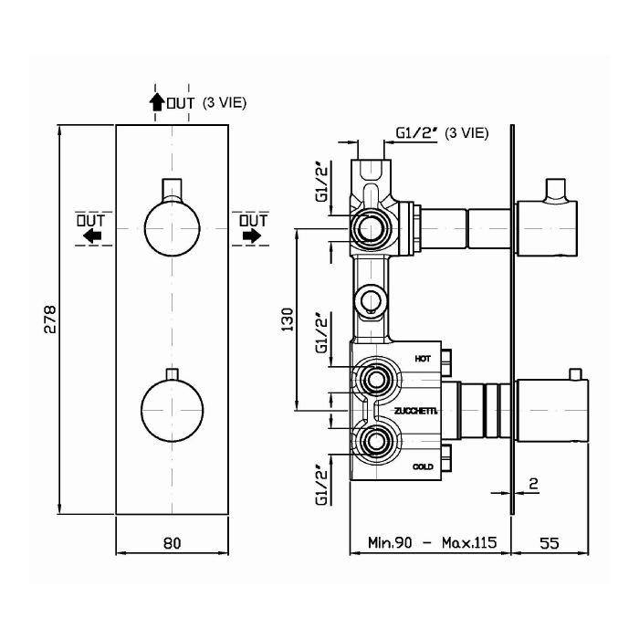 Zucchetti встроенный термостатический смеситель для душа, 3-х канальный, pan, хром арт. zt28646 r97815