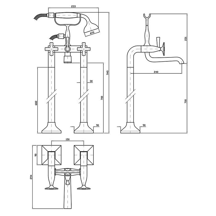 Zucchetti смеситель для ванны, напольный, с ручным душем, bellagio, золото арт. zb1247.c40
