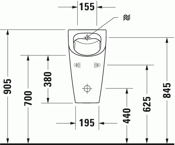 Duravit писсуар подвесной без "мушки", с креплением, без смывного края rimless, me by starck, 28093000001 цвет: белый