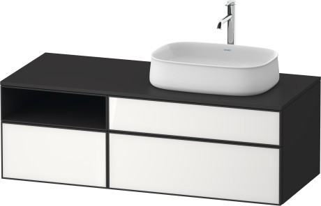 Duravit тумба подвесная с вырезом под раковину справа 550 мм х 1300 мм х 442 мм, zencha, ze4829064800000 цвет: белое стекло/графит суперматовый