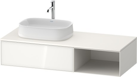 Duravit тумба подвесная с вырезом под раковину слева 550 мм х 1300 мм х 281 мм, zencha, ze4818064840000 цвет: белое стекло/белый суперматовый