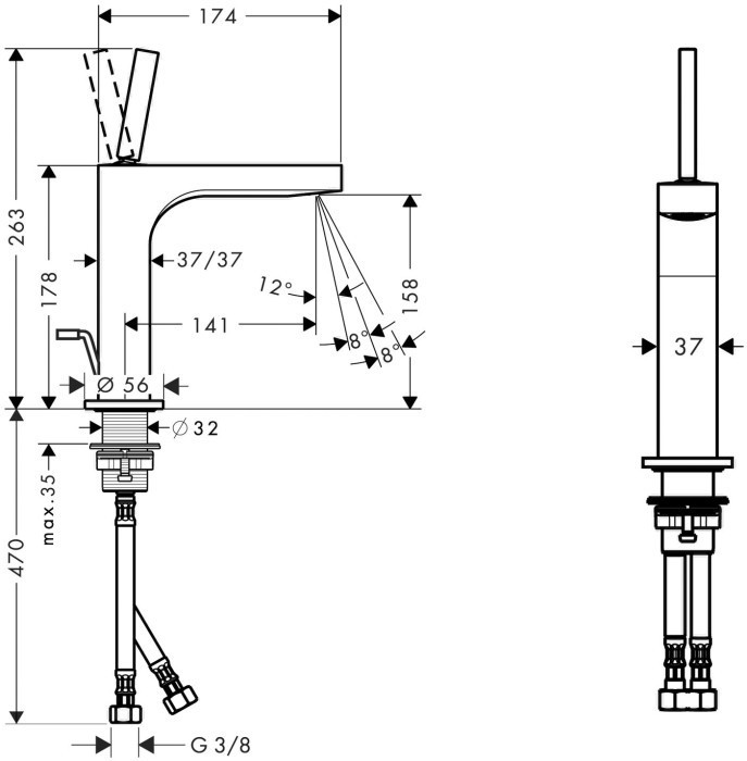 AXOR смеситель для раковины, однорычажный, 160 с тонкой рукояткой, со сливным гарнитуром, Citterio, бронза арт. 39031140