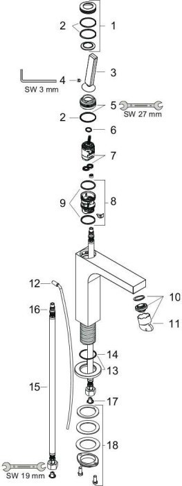 AXOR смеситель для раковины, однорычажный, 160 с тонкой рукояткой, со сливным гарнитуром, Citterio, бронза арт. 39031140