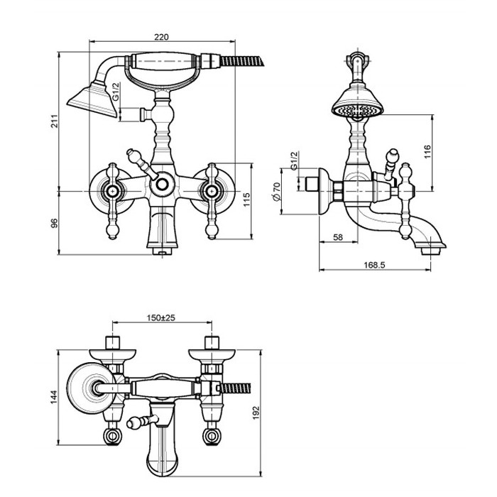 Fima Carlo Frattini смеситель для ванны с душевым комплектом, epoque, хром арт. f5054cr