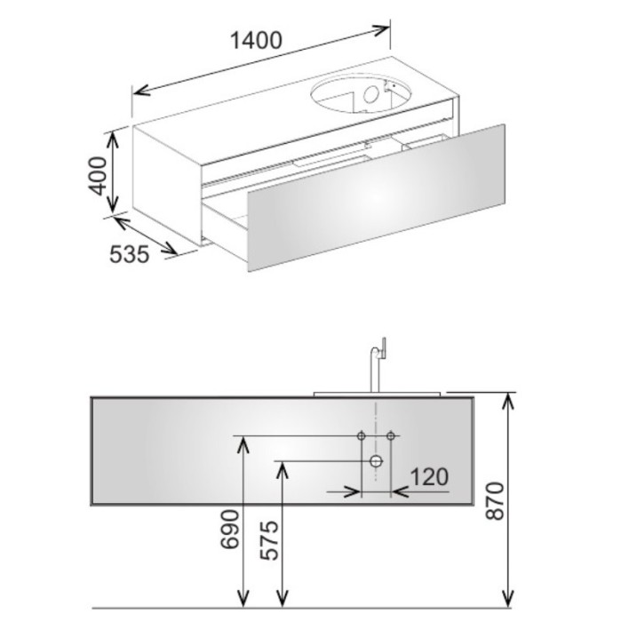 Keuco тумба под умывальник, 1400х400х535 мм отверстие справа 1 ящик фасад и, edition lignatur, арт. 33372 800221