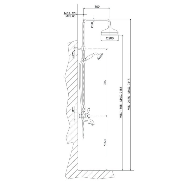 Fima Carlo Frattini смеситель с душевой стойкой, верхним душем и душевым комплектом, herend, хром арт. f5404/2cr