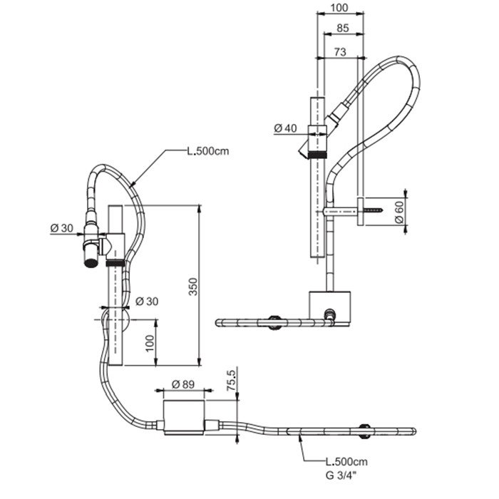 Fima Carlo Frattini душевой гарнитур: ручной душ, настенный кронштейн, кнопка-педаль, шланг outdoor, нержавеющая сталь арт. f5977inox