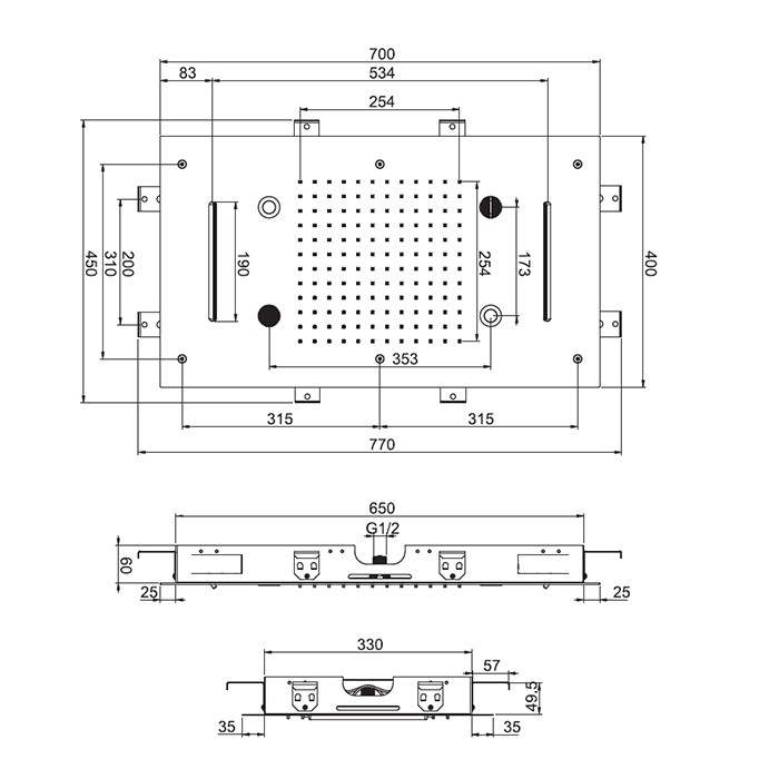 Fima Carlo Frattini верхний душ harmonia 700x400 мм., встраиваемый, 2 режима: дождь, 2 каскада; bluetooth, хромотерапия led wellness, хром арт. f2904cr