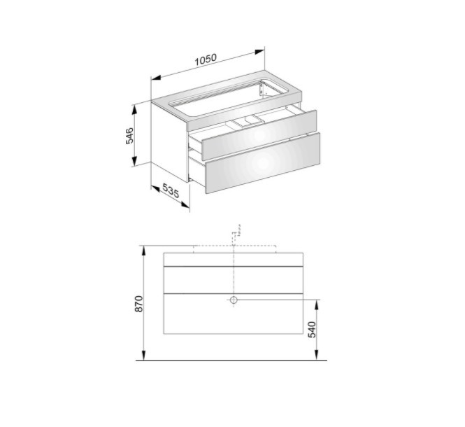 Keuco тумба подвесная под раковину без отверстия под смеситель, с двумя выдвижными фронтами, edition 400, белый арт. 31582 380000
