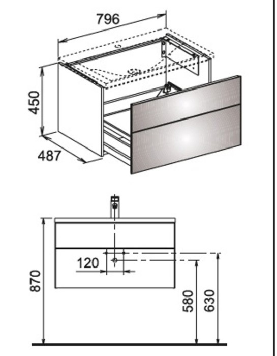 Keuco тумба под раковину 796x450x487 мм 1 ящик, royal reflex, арт. 34060 110000