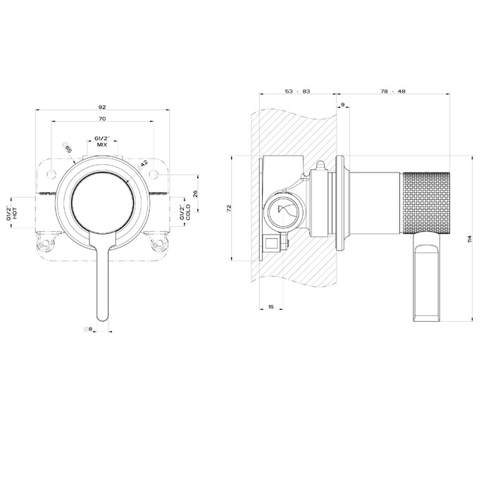 Gessi Встраиваемый смеситель, на 1/2", на 1 источник, Inciso, 58109#149 цвет: finox