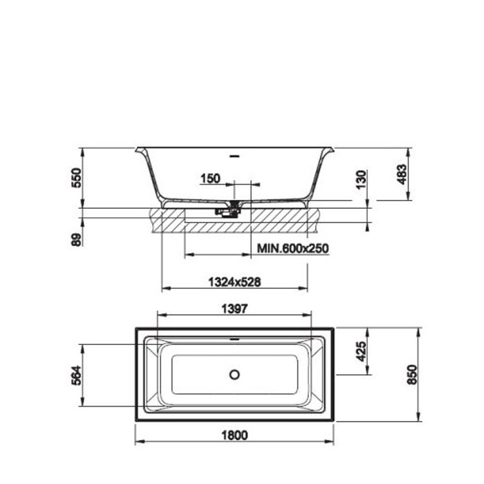 Gessi Ванна 180х85х55см., со сливом-переливом, Eleganza, 46715#521 цвет: матовый белый
