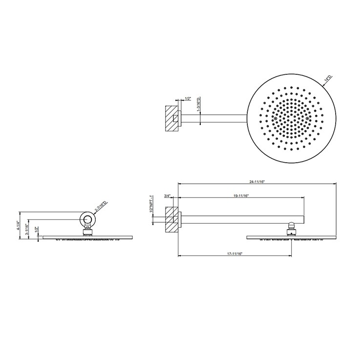 Gessi Верхний душ d35.5см., с настенным держателем 45см., 316, 54148#727 цвет: brushed brass pvd