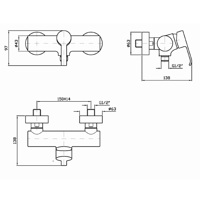 Zucchetti однорычажный смеситель для дуща, on, хром арт. zon106