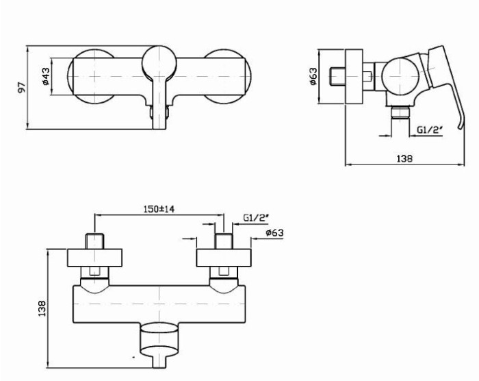 Zucchetti однорычажный смеситель для дуща, on, хром арт. zon106