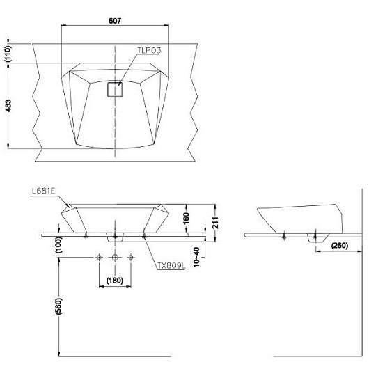 TOTO раковина полувстраиваемая 500 мм, MH арт. LW681B#W