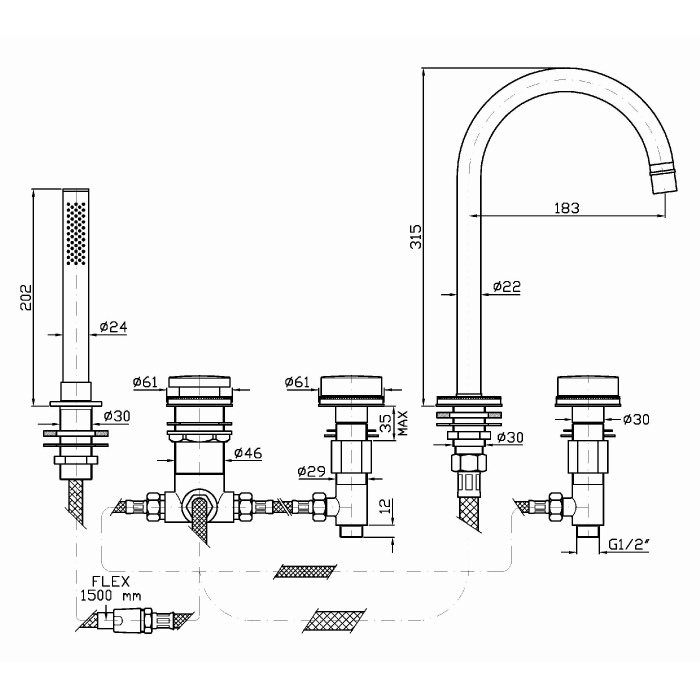 Zucchetti смеситель для ванны-душа на 5 отверстий, savoir, хром арт. zsa483.cc