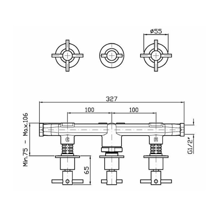 Zucchetti смеситель для душа, встраиваемый, с переключателем на 2 потока, helm, brushed total black pvd арт. zhm695.xp81