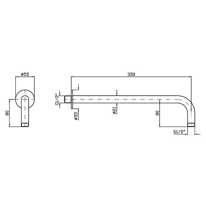Zucchetti держатель верхнего душа, l.35см, настенный, матовая нержавеющая сталь арт. z93230.x