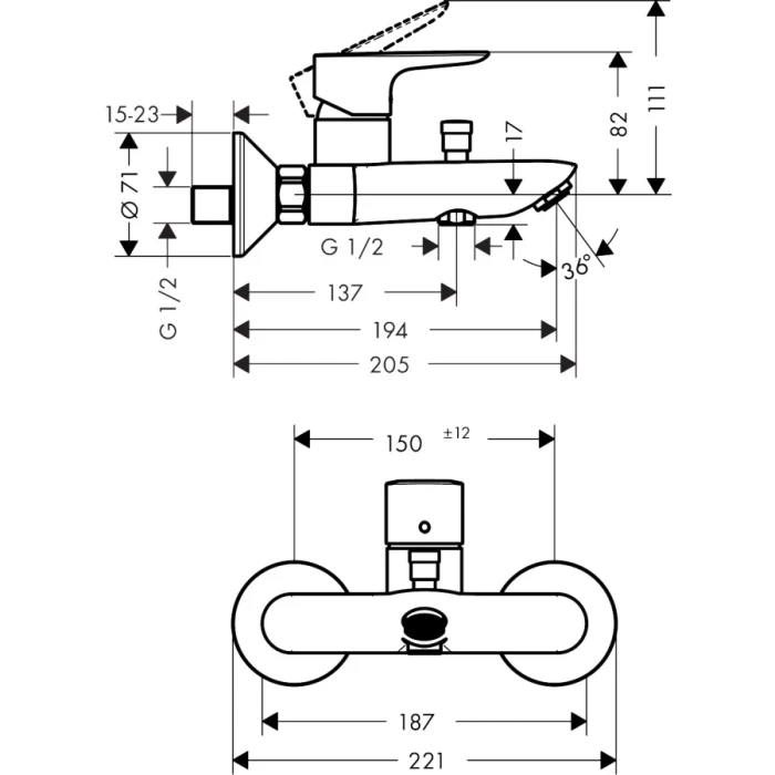 Hansgrohe смеситель для ванны, Talis E, черный арт. 71740340