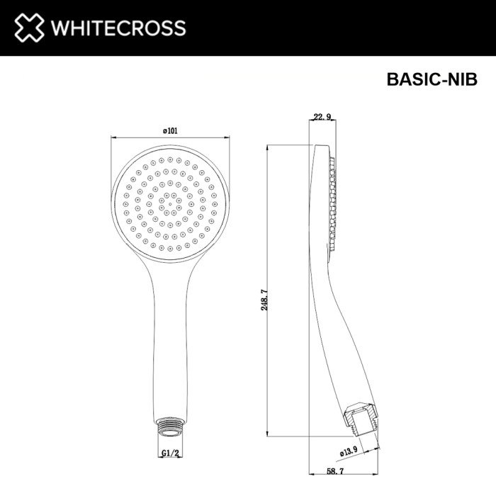 Душевая лейка 1 режим, Whitecross Y brushed nickel, брашированный никель арт. BASIC-NIB
