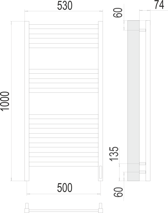Terminus электрический полотенцесушитель енисей п12 500х1000 электро (sensor quick touch), электрика люкс арт. 4670078526250