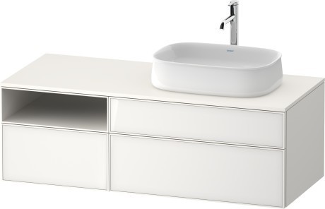 Duravit тумба подвесная с вырезом под раковину справа 550 мм х 1300 мм х 442 мм, zencha, ze4829064840000 цвет: белое стекло/белый суперматовый