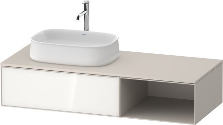 Duravit тумба подвесная с вырезом под раковину слева 550 мм х 1300 мм х 281 мм, zencha, ze4818064830000 цвет: белое стекло/cеро-коричневый суперматовый