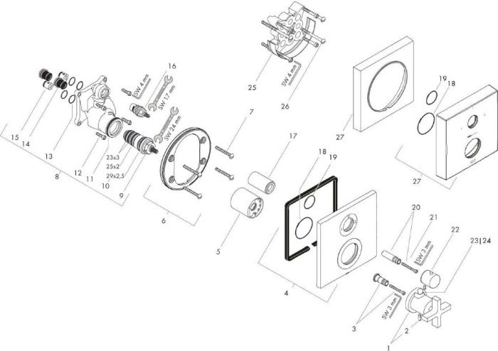 AXOR термостат для душа, с запорным вентилем, с крестообразной рукояткой, Citterio, никель арт. 39705820