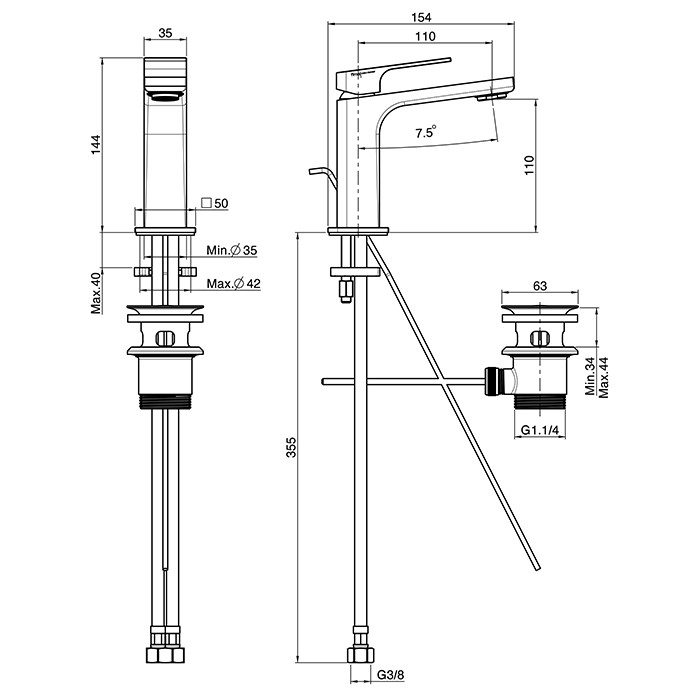 Fima Carlo Frattini смеситель для раковины, на 1 отв, донный клапан, h110мм излив 110мм, fit, белый арт. f3381bs