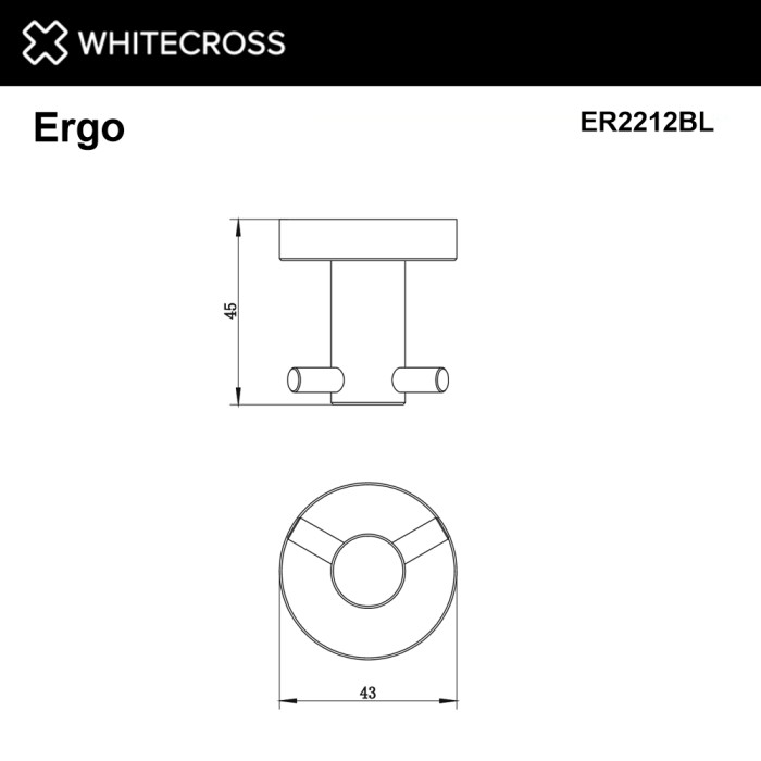 Крючок, для полотенец, двойной, Whitecross Ergo black, черный мат арт. ER2212BL