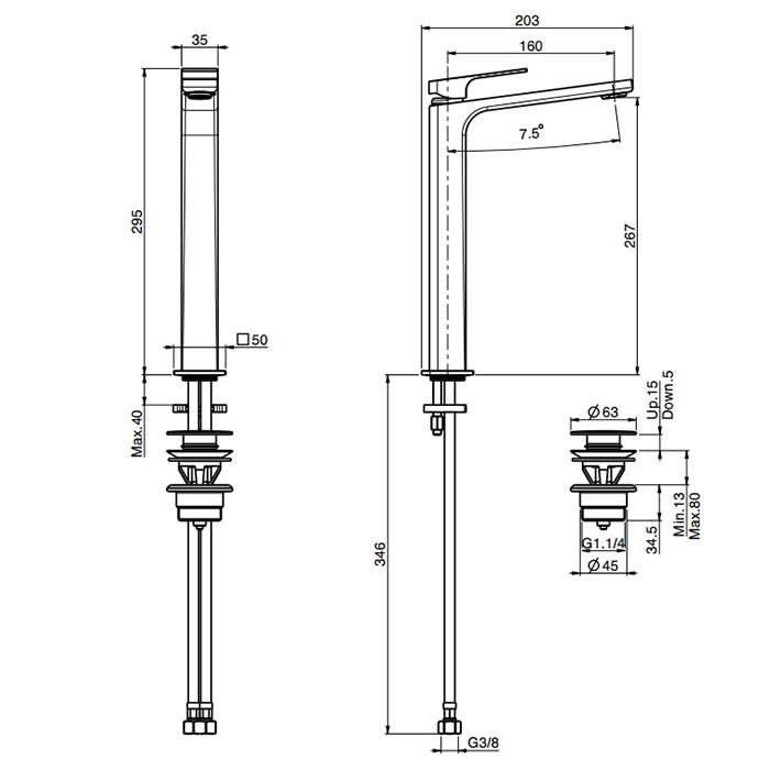 Fima Carlo Frattini смеситель для раковины, на 1 отв., высокий h29см., с донным клапаном, fit, хром арт. f3381/hcr.1