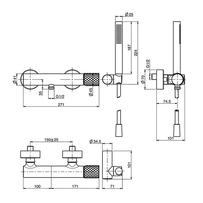Fima Carlo Frattini смеситель для душа, настенный, с ручным душем, spillo tech, хром арт. f3035txcr