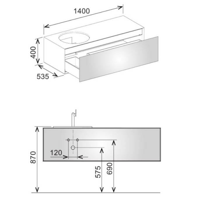 Keuco тумба под умывальник, 1400х400х535 мм отверстие слева 1 ящик фасад и, edition lignatur, арт. 33372 800121