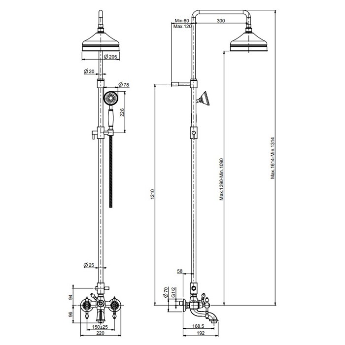 Fima Carlo Frattini смеситель с душевой стойкой, верхним душем и душевым комплектом, epoque, хром арт. f5054/2cr