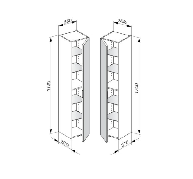 Keuco шкаф - пенал высокий подвесной петли справа, 4 стеклянные полки, edition 11, кашемир арт. 31330 280002