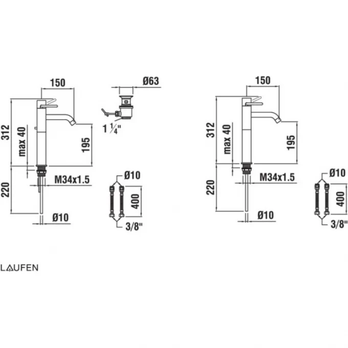 LAUFEN смеситель для раковины, TWINPRIME - 3.1132.1.004.120.1