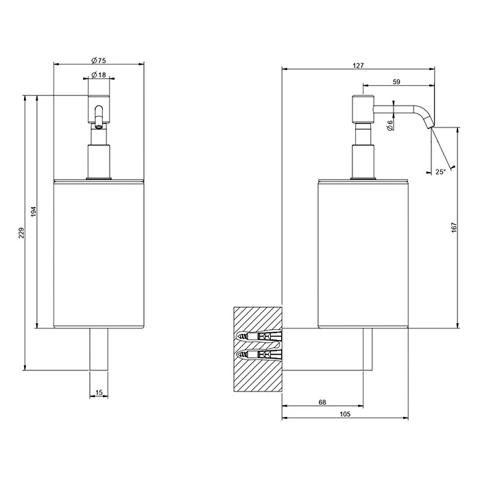 Gessi Дозатор для жидкого мыла, подвесной, Origini, 66414#707 цвет: черный матовый/black metal brushed pvd