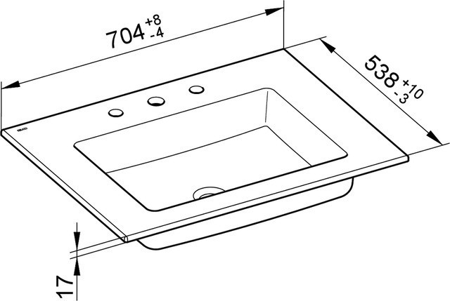 Keuco раковина подвесная встраиваемая с тремя отверстиями под смеситель, со сливом-переливом, royal 60, белый арт. 32140 310703