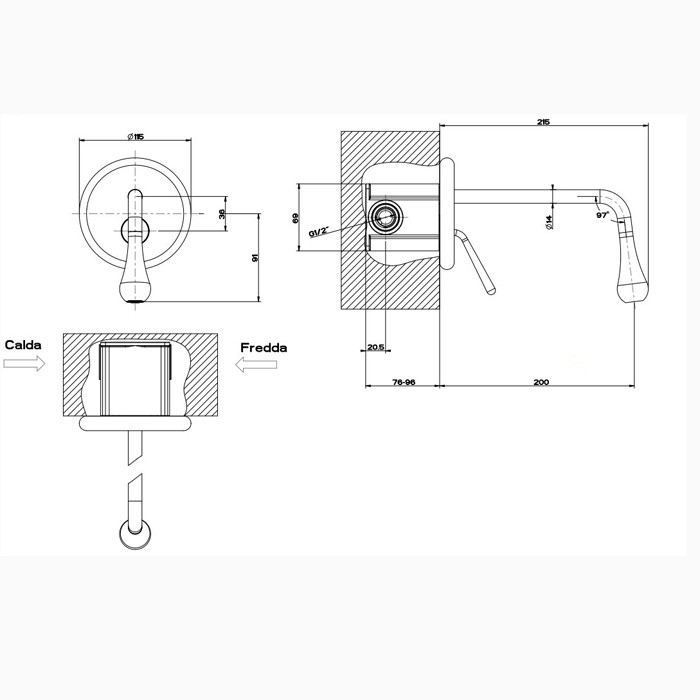 Gessi Встраиваемый однорычажный смеситель для раковины, излив 200мм, Goccia, 33684#031 цвет: хром