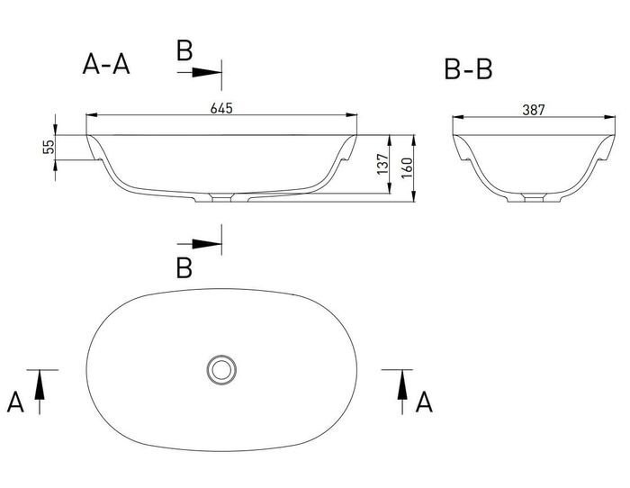 Salini раковина полувстраиваемая 64,5x38,7, marea, 1802201m цвет: матовый белый
