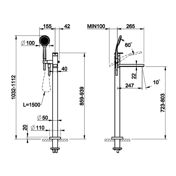 Gessi Смесителя для ванны, напольный, с душевой лейкой, Emporio Via manzoni, 24982#031 цвет: хром