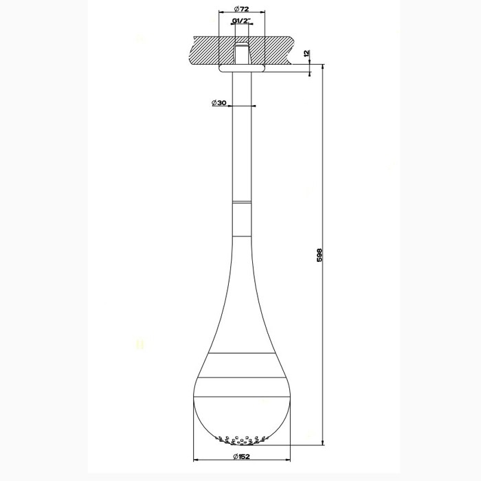 Gessi Верхний душ для потолочного крепления каплевидной формы, h=602мм, Goccia, 33752#299 цвет: черный