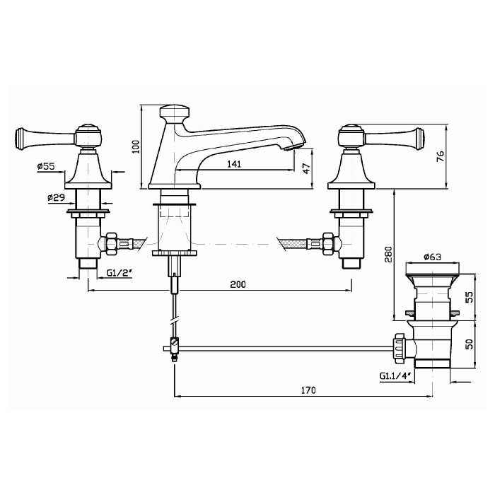 Zucchetti встроенный смеситель для раковины на 3 отверстия, agora classic, хром арт. zal407