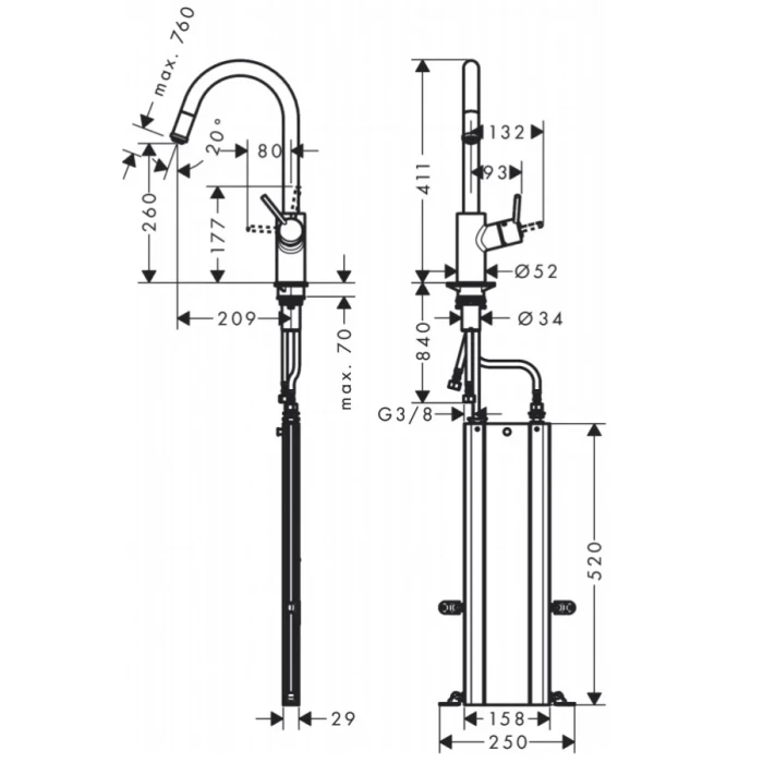 Hansgrohe смеситель для кухни, Talis M52, хром арт. 73864000