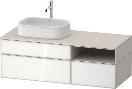 Duravit тумба подвесная с вырезом под раковину слева 550 мм х 1300 мм х 442 мм, zencha, ze4828064830000 цвет: белое стекло/cеро-коричневый суперматовый