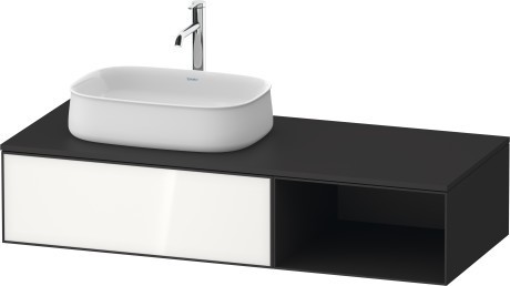 Duravit тумба подвесная с вырезом под раковину слева 550 мм х 1300 мм х 281 мм, zencha, ze4818064800000 цвет: белое стекло/графит суперматовый