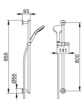 Keuco душевая штанга с круглой розеткой 855 мм, с душевой лейкой, держателем для душевой лейки и шлангом, ixmo, черный матовый арт. 59587 370801